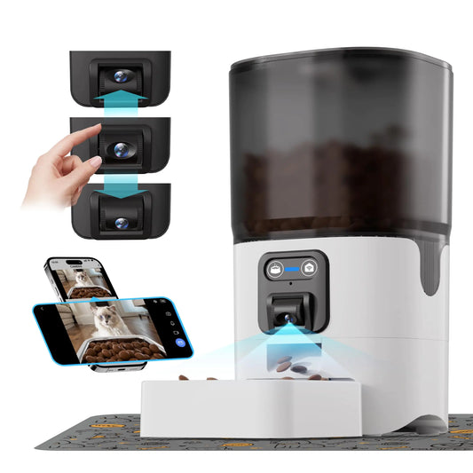 Automatic Cat Feeder with Manual Camera:2.4G WiFi Auto Pet Feeder with VideoAutomatic Cat Food Dispenser with Two-Way AudioDetachable for Easy Clean with Pet Placematfor Small Dog - 6L/25 Cup